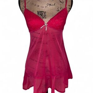 Victoria's Secret Angels Fuschia Eyelet Sheer Lingerie Nightgown Medium